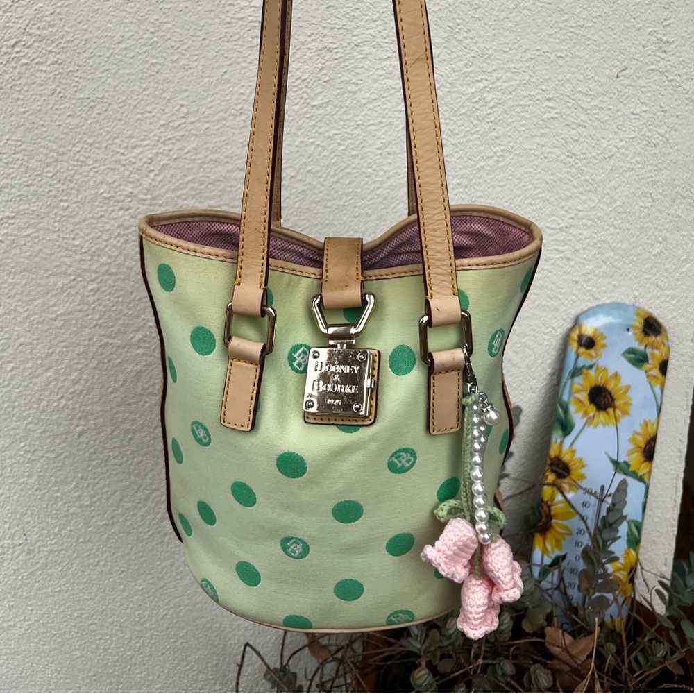 Dooney & Bourke Mint Green Polka Dot Leather Hobo with Tan Straps